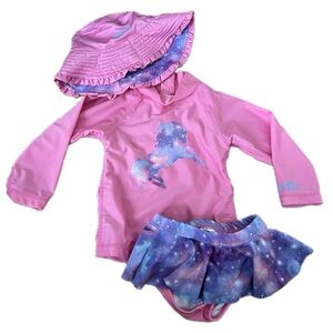 UVSkinz Girl's 3PC Pink Unicorn Sun & Swim Set Size  2T